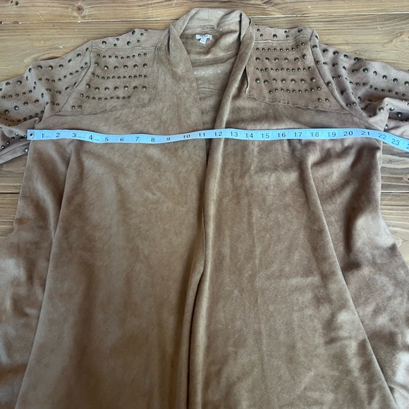 Reba Faux Suede Brown Studded Open Front Cardigan, Women's Large Western - Picture 3 of 5
